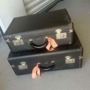 Vintage Black Leather Hardshell Matching Suitcases